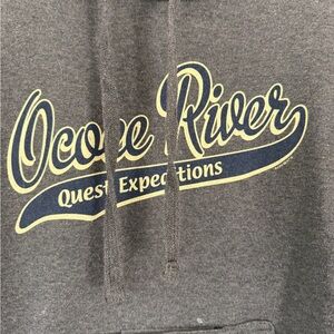 J. America Heather Charcoal Hoodie with Navy Label Detail
